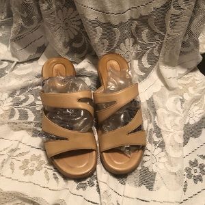 Sandip tan slip on sandals made in Portugal